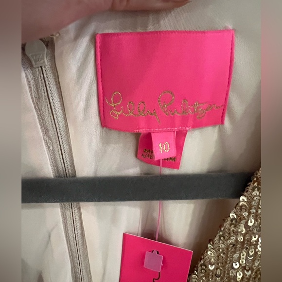 NWT Lilly Pulitzer Reagan Gold Sequin Long-Sleeve Minidress, Sz 10 - Picture 10 of 11